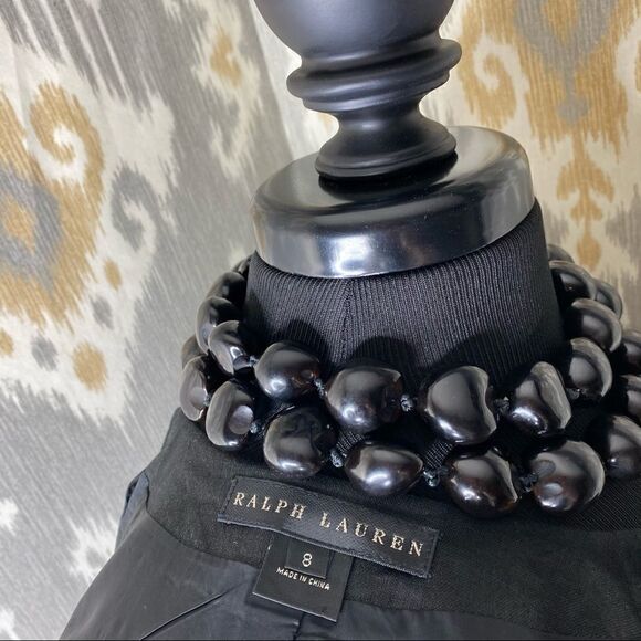 Ralph Lauren Black Label Jet Black Polished Linen Cropped Ruffle Sleeve Jacket - Picture 2 of 16